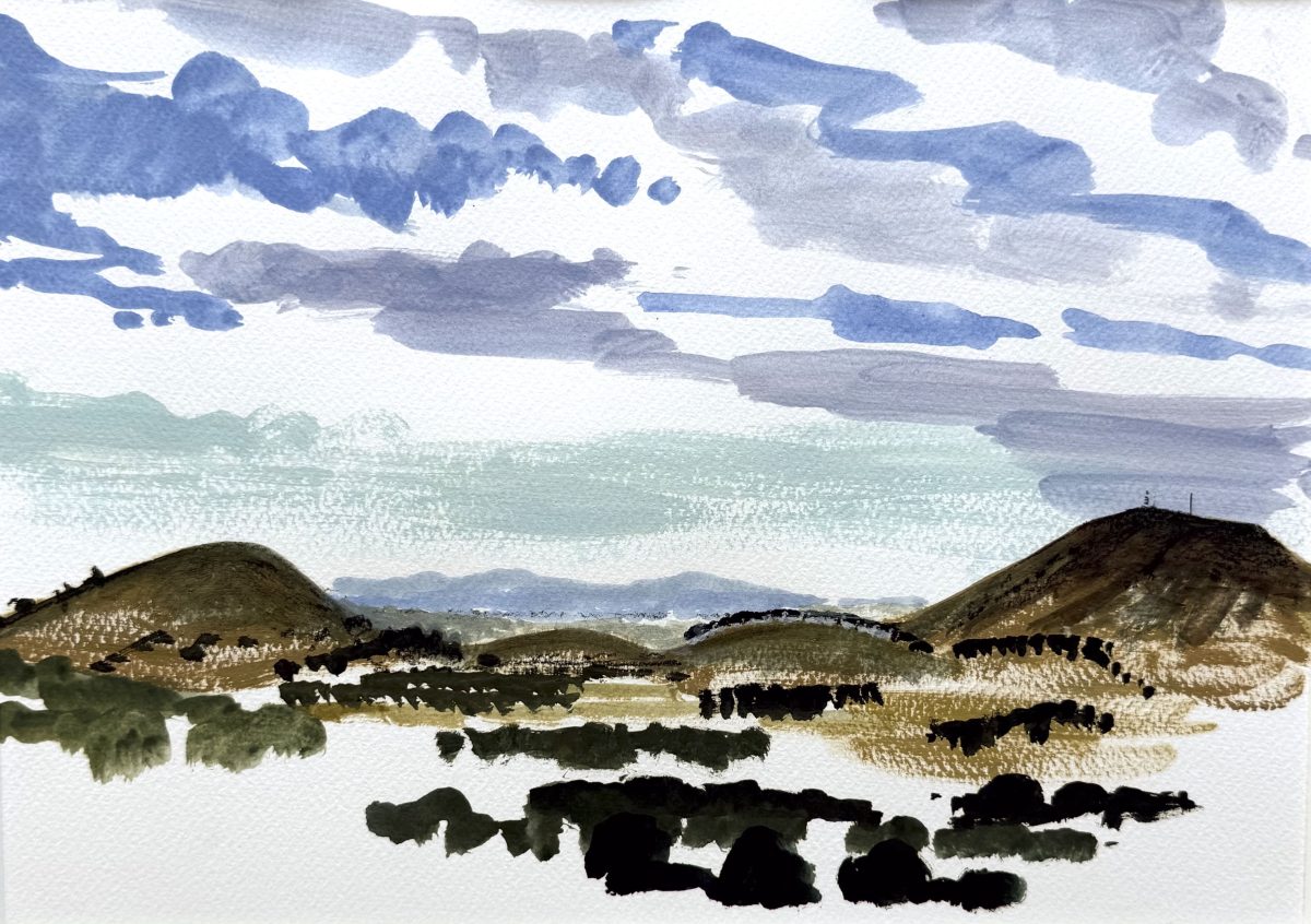 Seascape with mountains on either side